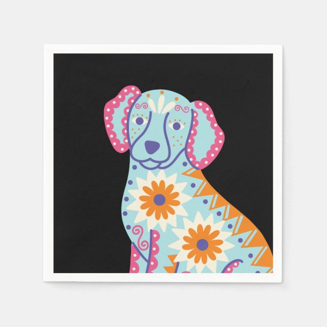 Serviette En Papier Serviettes noires pour chien crâne de sucre jour d (Devant)