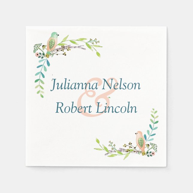 Serviette En Papier Serviettes oiseaux aquarelle (Devant)