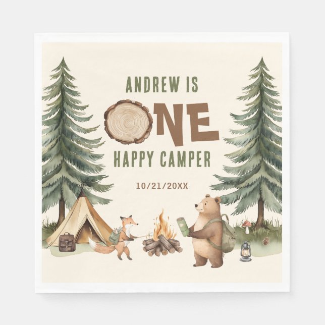 Serviette En Papier Serviettes One Happy Camper 1er Anniversaire (Devant)