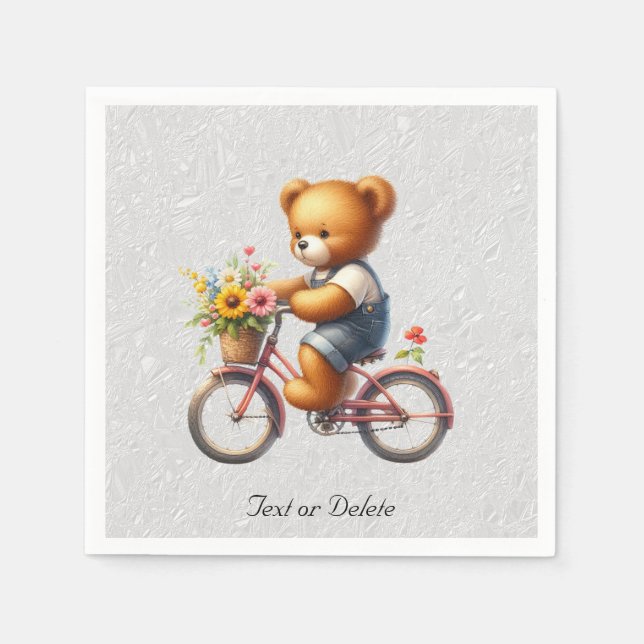 Serviette En Papier Serviettes Ours à Bicyclette Floral (Devant)