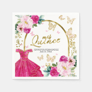 Serviette En Papier Serviettes papillon rose vif pour Quinceanera 