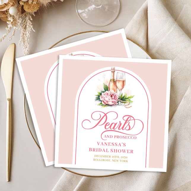 Serviette En Papier Serviettes perles classiques et prosecco modifiabl (Classic Watercolor Pearls and Prosecco Napkin)