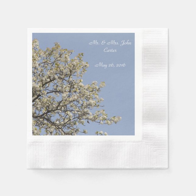 Serviette En Papier serviettes, personnalisation, fleurs blanches (Devant)