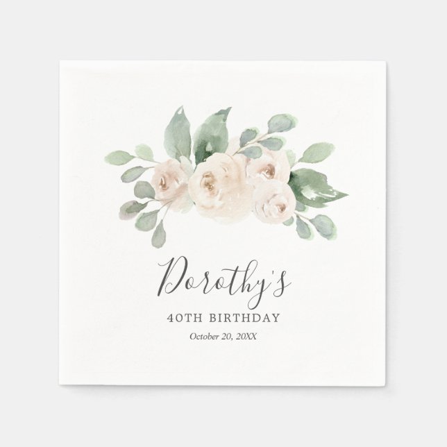 Serviette En Papier Serviettes personnalisées 40e anniversaire Rose bl (Devant)