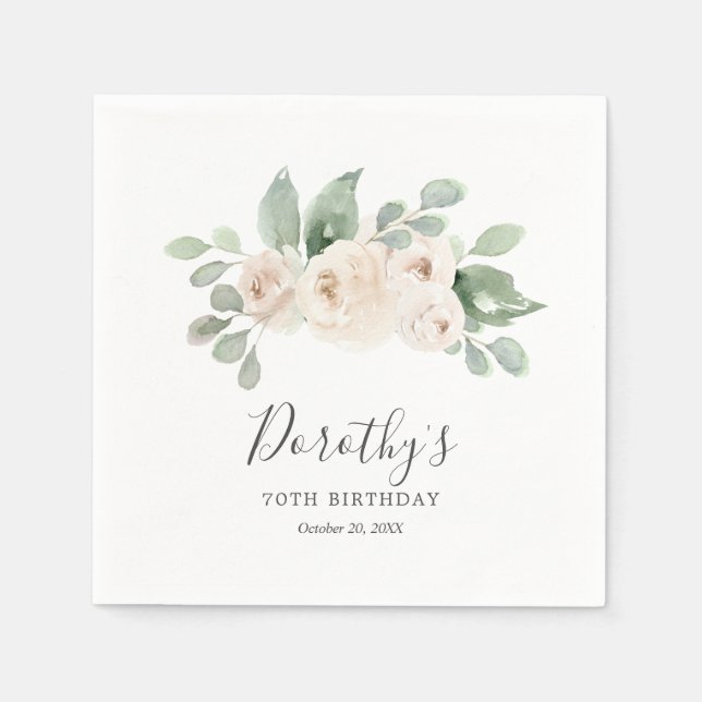 Serviette En Papier Serviettes personnalisées 70e anniversaire Rose bl (Devant)