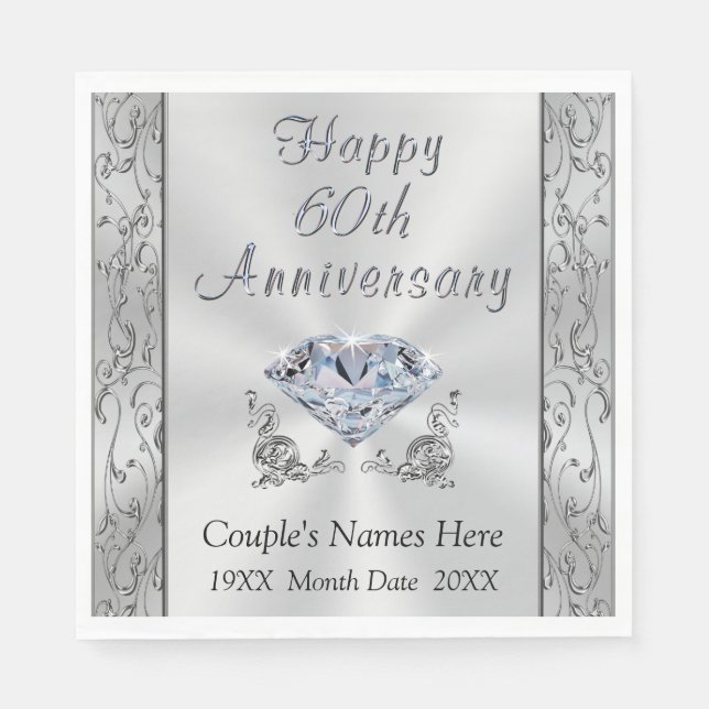 Serviette En Papier Serviettes personnalisées Anniversaires De Diamant (Devant)