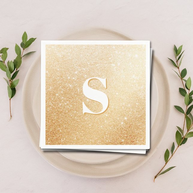 Serviette En Papier Serviettes personnalisées avec monogramme luxe pai (Gold Glitter Luxury Personalized Monogram Napkins
)