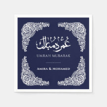Serviettes personnalisées bleu marine Umrah Mubara