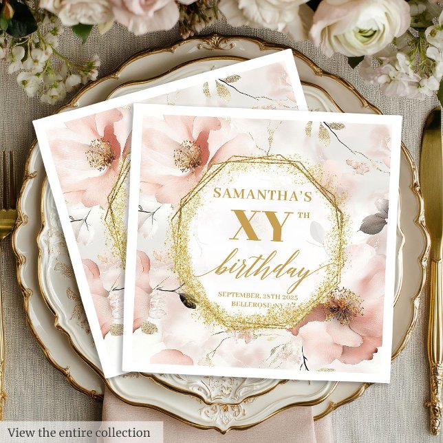 Serviette En Papier Serviettes personnalisées Blush Gold 90 Anniversai (Personalized Blush Gold 90 Birthday Party Napkins)