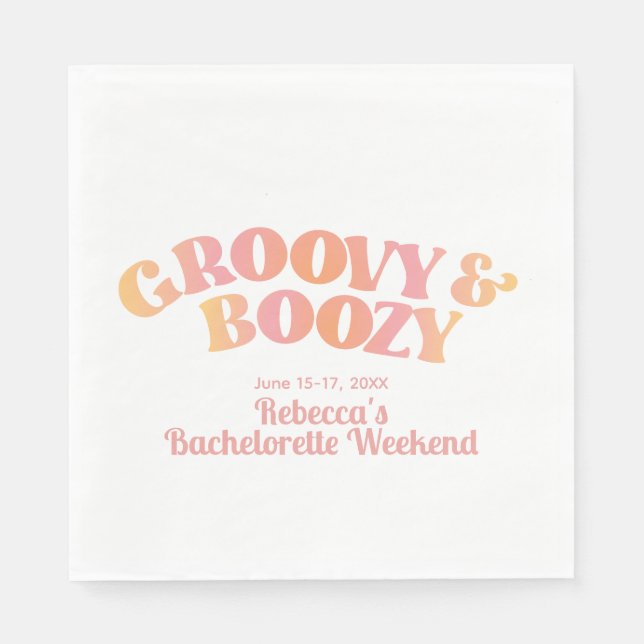 Serviette En Papier Serviettes personnalisées Groovy et Boozy Rose pêc (Devant)