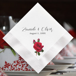 Serviette En Papier Serviettes Personnalisées Mariage Roses Rouges