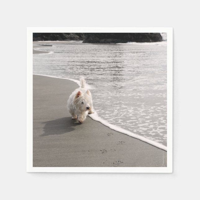 Serviette En Papier Serviettes photo de chien Westie Beachcombing (Devant)