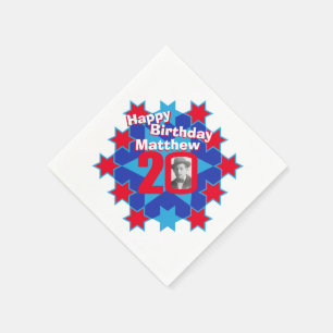 Serviette En Papier serviettes photo et nom d'anniversaire 20 ans étoi