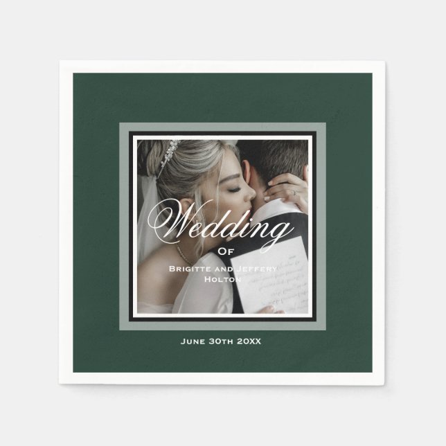 Serviette En Papier Serviettes photo mariage personnalisables Emerald  (Devant)