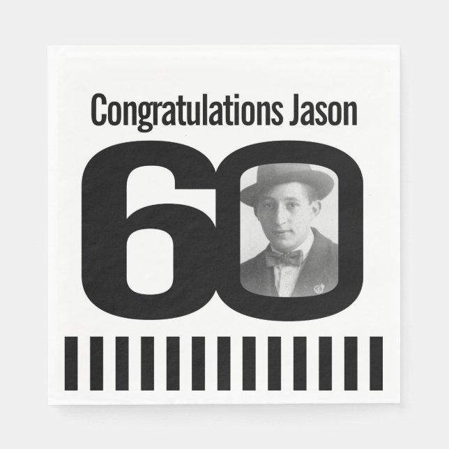 Serviette En Papier Serviettes photo noir et blanc 60e anniversaire (Devant)