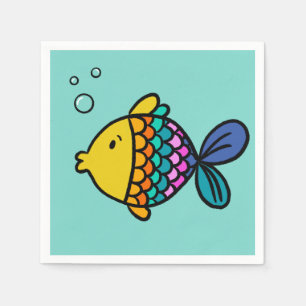 Serviette En Papier Serviettes Poisson Coloré avec Fond Bleu