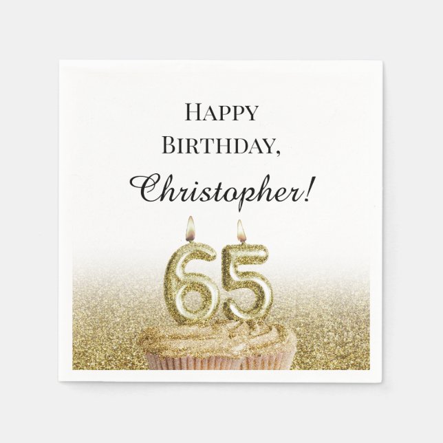 Serviette En Papier Serviettes pour 65e anniversaire noir et or (Devant)