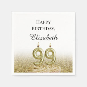 Serviette En Papier Serviettes pour 99e anniversaire blanc et or