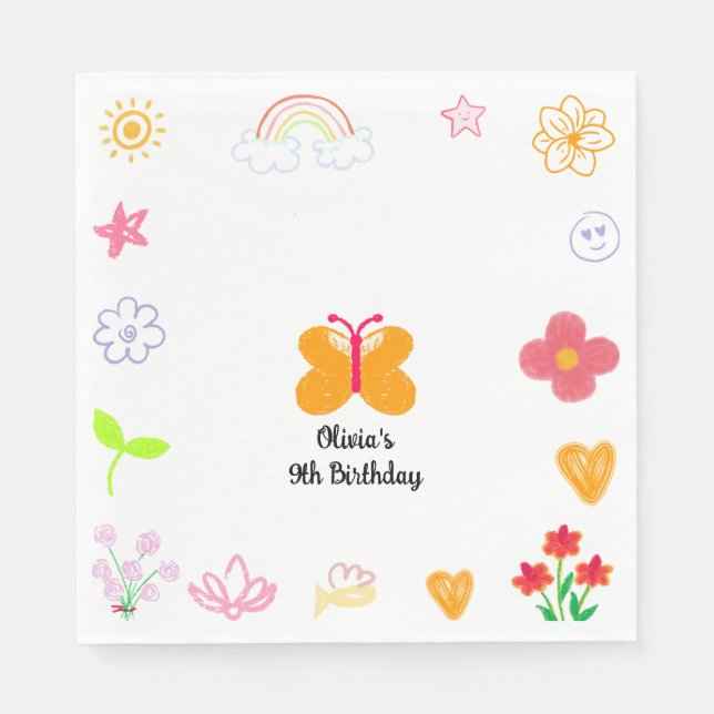 Serviette En Papier Serviettes pour anniversaire d'enfants violettes e (Devant)
