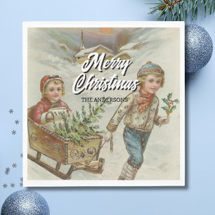 Serviette En Papier Serviettes pour arbre de Noël Vintage Sleigh Ride