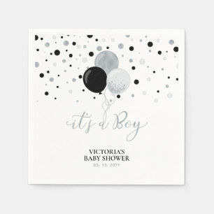 Serviette En Papier Serviettes pour Baby Shower "Argent & Noir C'est u
