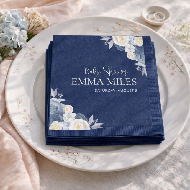 Serviette En Papier Serviettes pour Baby Shower Bleu Pampas Fleuris Bo (Créateur téléchargé)