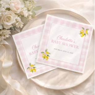 Serviette En Papier Serviettes pour Baby Shower Fille au Citron Gingha