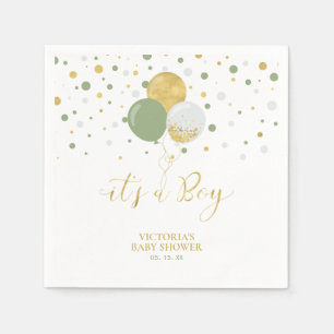 Serviette En Papier Serviettes pour Baby Shower Garçon Or & Vert Sauge