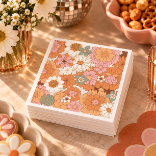 Serviette En Papier Serviettes pour Baby Shower Groovy 70s Fleurie