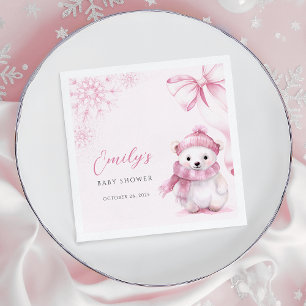 Serviette En Papier Serviettes pour Baby Shower Ours Polaire Rose