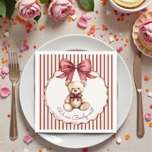Serviette En Papier Serviettes pour Baby Shower Ourson au Nœud Rouge