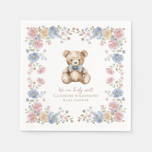 Serviette En Papier Serviettes pour Baby Shower Ourson Floral Pastel