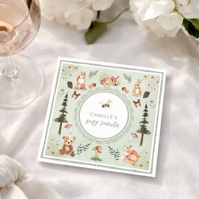 Serviette En Papier Serviettes pour Baby Shower Sage Vert Forêt (Sage Green Woodland Baby Shower Napkins)