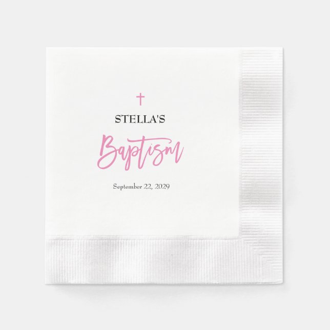 Serviette En Papier Serviettes pour baptême de bébé fille rose (Devant)