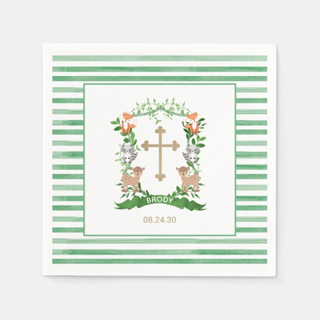 Serviette En Papier Serviettes pour baptême de garçon avec blason d'an (Devant)