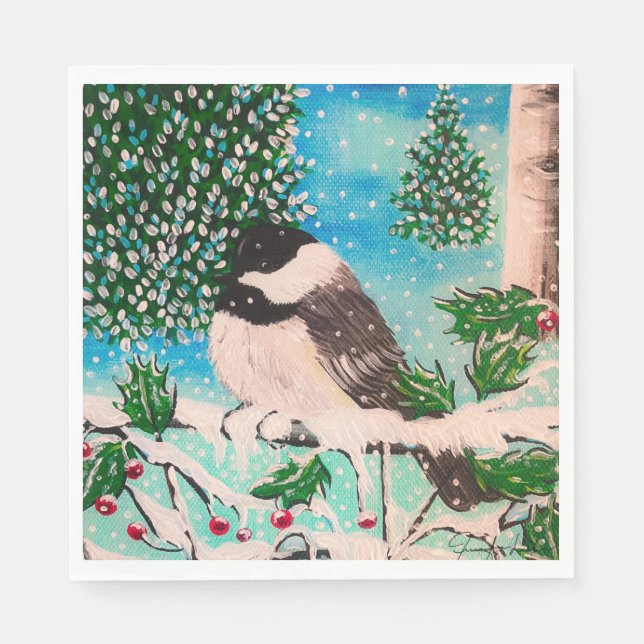 Serviette En Papier Serviettes pour bavardage de mésange de Noël (Devant)