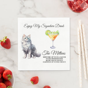 Serviette En Papier Serviettes pour boissons Signature Chat Blanc avec