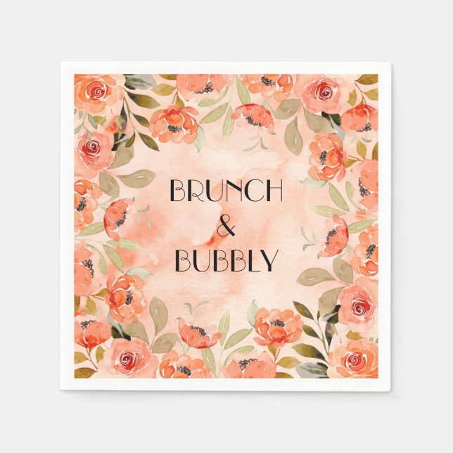 Serviette En Papier Serviettes pour brunch et bulles florales orange a (Devant)