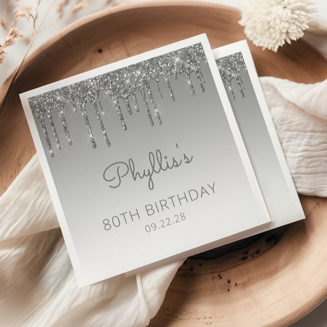 Serviette En Papier Serviettes pour fête d'anniversaire 80 ans Silver  (Créateur téléchargé)