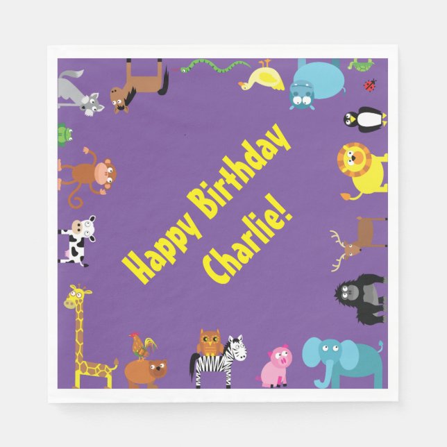 Serviette En Papier Serviettes pour fête d'anniversaire d'animal thème (Devant)