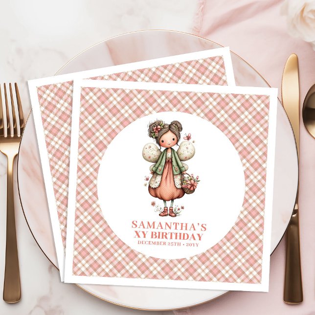 Serviette En Papier Serviettes pour fête d'anniversaire de 4 ans, fleu (Soft Pink Fairy Floral 4th Birthday Party Napkins)