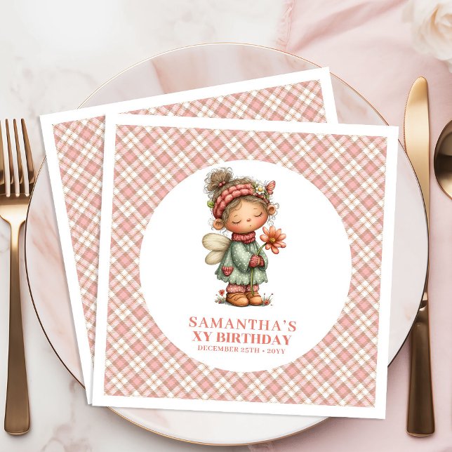 Serviette En Papier Serviettes pour fête d'anniversaire de 6 ans Soft  (Soft Blush Fairy Whimsy 6th Birthday Party Napkins)