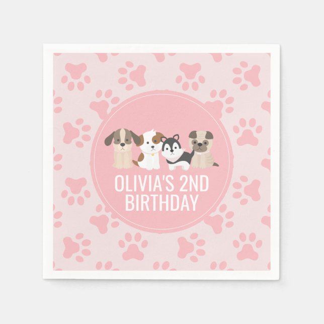 Serviette En Papier Serviettes pour fête d'anniversaire de chiot rose  (Devant)