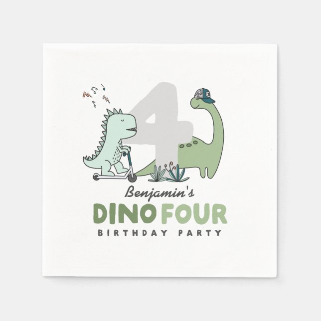 Serviette En Papier Serviettes pour fête d'anniversaire Dino Four (Devant)