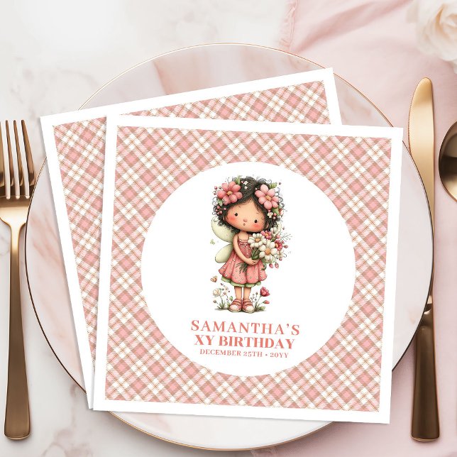 Serviette En Papier Serviettes pour fête d'anniversaire Mignonnes fleu (Cute Fairy Blush Flowers 5th Birthday Party Napkins)