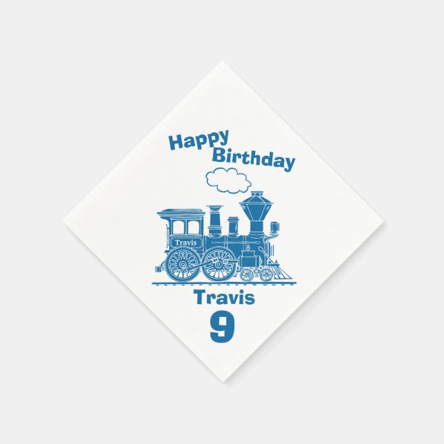 Serviette En Papier Serviettes pour garçons 9 ans thème train bleu nom (Coin)
