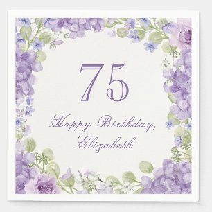 Serviette En Papier Serviettes pour les 75 ans Élégant floral violet
