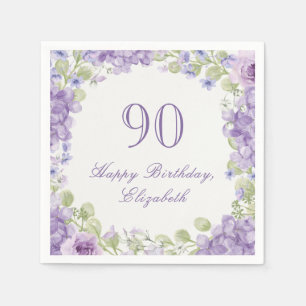 Serviette En Papier Serviettes pour les 90 ans Élégant floral violet