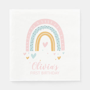 Serviette En Papier Serviettes pour premier anniversaire arc-en-ciel