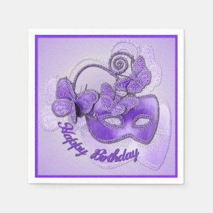 Serviette En Papier Serviettes pourpres d'anniversaire de masque de